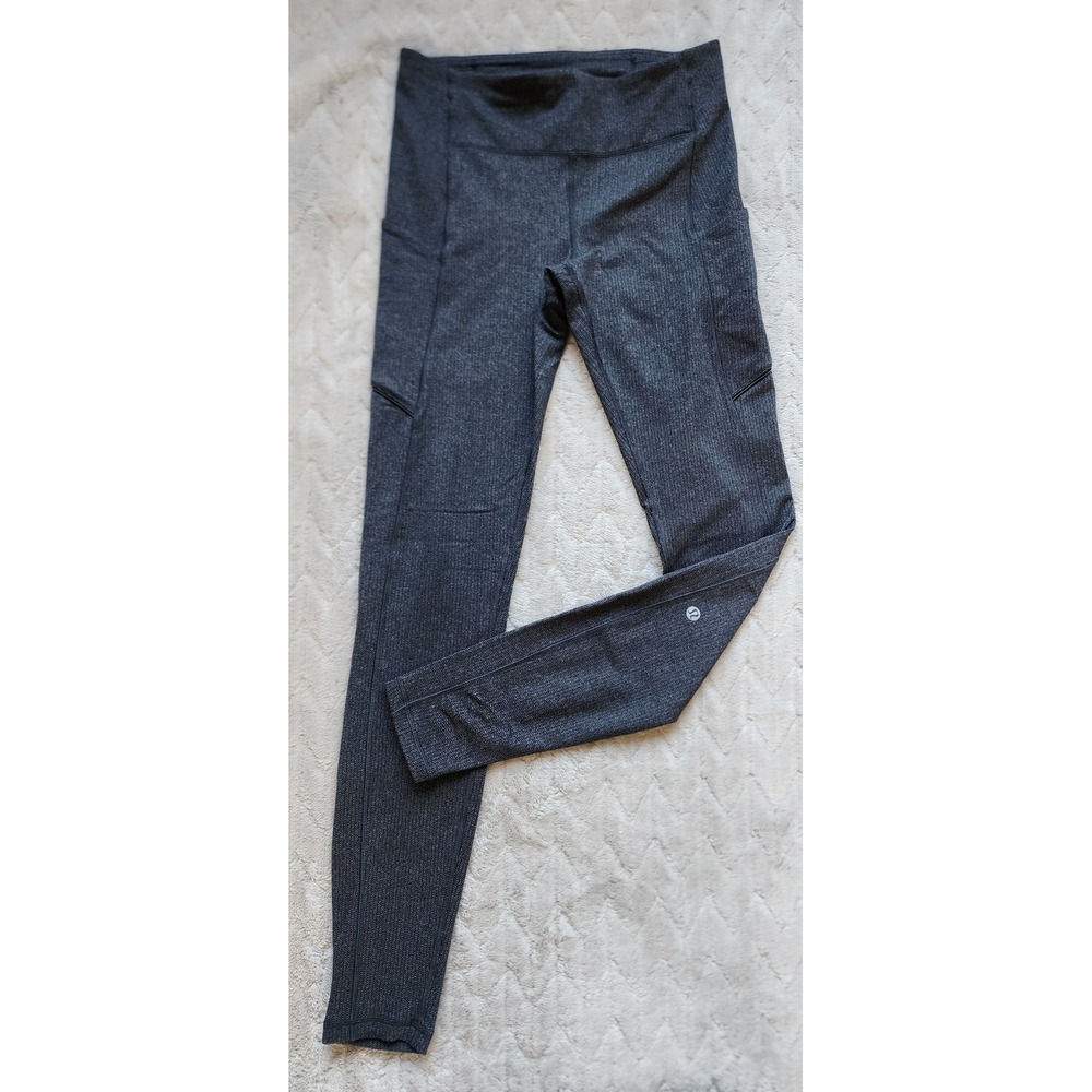 Lululemon Herringbone High Rise Leggings Gray Black Size 6 Pockets 27.5 Inseam